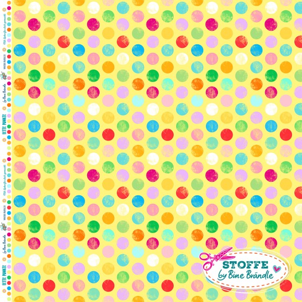 Bine Braendle Fette Punkte Bunt auf Gelb 0,5m x 155cm
