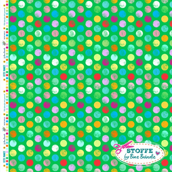 Bine Braendle Fette Punkte Bunt auf Grün 0,5m x 155cm