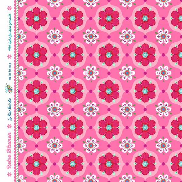 Bine Brändle 100% Baumwolle "Retro Blumen Rosa" 0,5m x 155cm